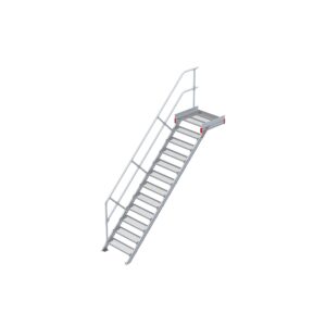 Euroline Podesttreppe 45 Grad, 800 mm Stufenbreite 1 Treppen-/Podestgeländer, Stufenausführung Stahl - Gitterrost 12 Stufen