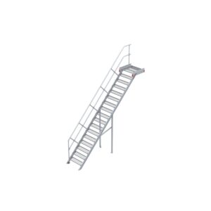Euroline Podesttreppe 45 Grad, 800 mm Stufenbreite 1 Treppen-/Podestgeländer, Stufenausführung Stahl - Gitterrost 18 Stufen