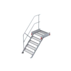 Euroline Podesttreppe 45 Grad, 800 mm Stufenbreite 1 Treppen-/Podestgeländer, Stufenausführung Stahl - Gitterrost 5 Stufen