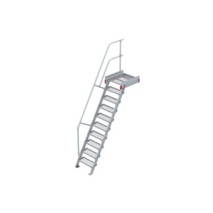 Euroline Podesttreppe 60 Grad, 600 mm Stufenbreite 1 Treppen-/Podestgeländer, Stufenausführung Stahl - Gitterrost 10 Stufen