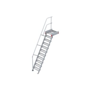 Euroline Podesttreppe 60 Grad, 600 mm Stufenbreite 1 Treppen-/Podestgeländer, Stufenausführung Stahl - Gitterrost 11 Stufen