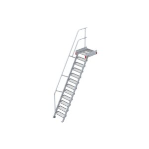 Euroline Podesttreppe 60 Grad, 600 mm Stufenbreite 1 Treppen-/Podestgeländer, Stufenausführung Stahl - Gitterrost 12 Stufen