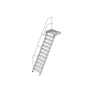 Euroline Podesttreppe 60 Grad, 800 mm Stufenbreite 1 Treppen-/Podestgeländer, Stufenausführung Stahl - Gitterrost 12 Stufen