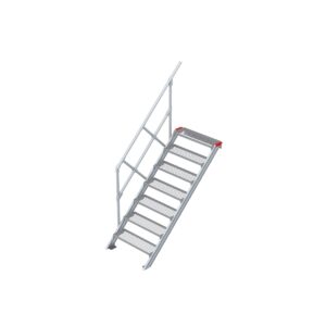 Euroline Treppe 45 Grad, 800 mm Stufenbreite, 1 Handlauf, Stufenausführung Stahl - Gitterrost 7 Stufen