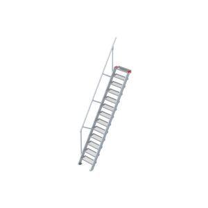 Euroline Treppe 60 Grad, 600 mm Stufenbreite, 1 Handlauf, Stufenausführung Stahl - Gitterrost 13 Stufen