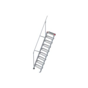 Euroline Treppe 60 Grad, 600 mm Stufenbreite, 1 Handlauf, Stufenausführung Stahl - Gitterrost 9 Stufen