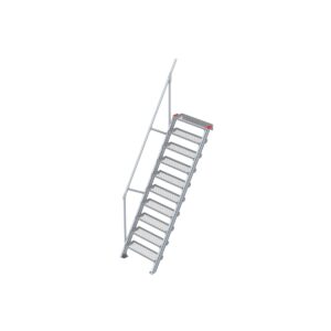 Euroline Treppe 60 Grad, 800 mm Stufenbreite, 1 Handlauf, Stufenausführung Stahl - Gitterrost 10 Stufen
