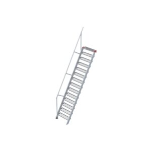 Euroline Treppe 60 Grad, 800 mm Stufenbreite, 1 Handlauf, Stufenausführung Stahl - Gitterrost 14 Stufen