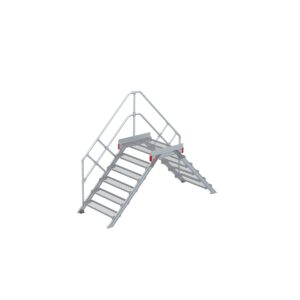 Euroline Überstieg 45 Grad, 1000 mm Stufenbreite, 1 Treppen-/Podestgeländer, Stufenausführung Stahl – Gitterrost 6 Stufen