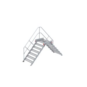 Euroline Überstieg 45 Grad, 1000 mm Stufenbreite, 1 Treppen-/Podestgeländer, Stufenausführung Stahl – Gitterrost 7 Stufen