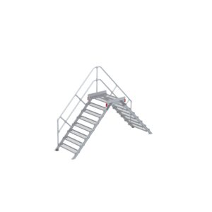 Euroline Überstieg 45 Grad, 1000 mm Stufenbreite, 1 Treppen-/Podestgeländer, Stufenausführung Stahl – Gitterrost 8 Stufen