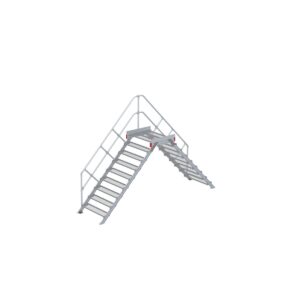Euroline Überstieg 45 Grad, 1000 mm Stufenbreite, 1 Treppen-/Podestgeländer, Stufenausführung Stahl – Gitterrost 9 Stufen
