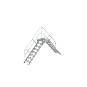 Euroline Überstieg 45 Grad, 600 mm Stufenbreite, 1 Treppen-/Podestgeländer, Stufenausführung Stahl – Gitterrost 8 Stufen