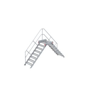 Euroline Überstieg 45 Grad, 800 mm Stufenbreite, 1 Treppen-/Podestgeländer, Stufenausführung Stahl – Gitterrost 8 Stufen