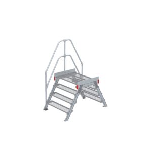 Euroline Überstieg 60 Grad, 1000 mm Stufenbreite, 1 Treppen-/Podestgeländer, Stufenausführung Stahl – Gitterrost 4 Stufen