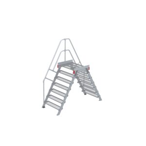 Euroline Überstieg 60 Grad, 1000 mm Stufenbreite, 1 Treppen-/Podestgeländer, Stufenausführung Stahl – Gitterrost 7 Stufen