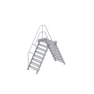 Euroline Überstieg 60 Grad, 1000 mm Stufenbreite, 1 Treppen-/Podestgeländer, Stufenausführung Stahl – Gitterrost 8 Stufen