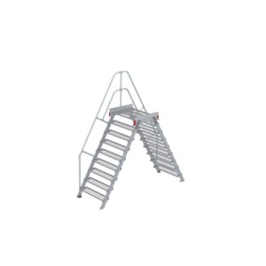 Euroline Überstieg 60 Grad, 1000 mm Stufenbreite, 1 Treppen-/Podestgeländer, Stufenausführung Stahl – Gitterrost 9 Stufen