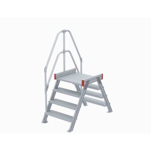 Euroline Überstieg 60 Grad, 600 mm Stufenbreite, 1 Treppen-/Podestgeländer, Stufenausführung Alu – gerieft 4 Stufen