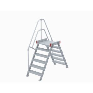 Euroline Überstieg 60 Grad, 600 mm Stufenbreite, 1 Treppen-/Podestgeländer, Stufenausführung Alu – gerieft 6 Stufen