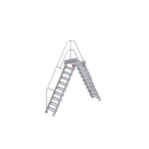 Euroline Überstieg 60 Grad, 600 mm Stufenbreite, 1 Treppen-/Podestgeländer, Stufenausführung Stahl – Gitterrost 10 Stufen