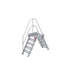 Euroline Überstieg 60 Grad, 600 mm Stufenbreite, 1 Treppen-/Podestgeländer, Stufenausführung Stahl – Gitterrost 5 Stufen