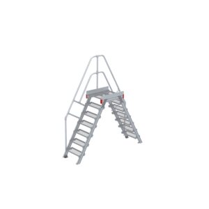 Euroline Überstieg 60 Grad, 600 mm Stufenbreite, 1 Treppen-/Podestgeländer, Stufenausführung Stahl – Gitterrost 7 Stufen