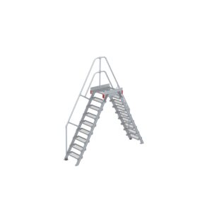 Euroline Überstieg 60 Grad, 600 mm Stufenbreite, 1 Treppen-/Podestgeländer, Stufenausführung Stahl – Gitterrost 9 Stufen