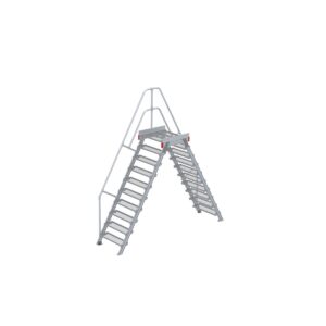 Euroline Überstieg 60 Grad, 800 mm Stufenbreite, 1 Treppen-/Podestgeländer, Stufenausführung Stahl – Gitterrost 10 Stufen