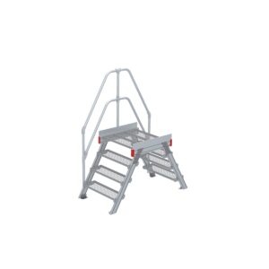 Euroline Überstieg 60 Grad, 800 mm Stufenbreite, 1 Treppen-/Podestgeländer, Stufenausführung Stahl – Gitterrost 4 Stufen