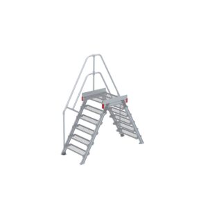 Euroline Überstieg 60 Grad, 800 mm Stufenbreite, 1 Treppen-/Podestgeländer, Stufenausführung Stahl – Gitterrost 6 Stufen