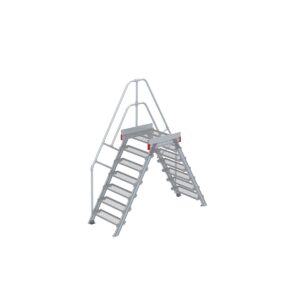 Euroline Überstieg 60 Grad, 800 mm Stufenbreite, 1 Treppen-/Podestgeländer, Stufenausführung Stahl – Gitterrost 7 Stufen