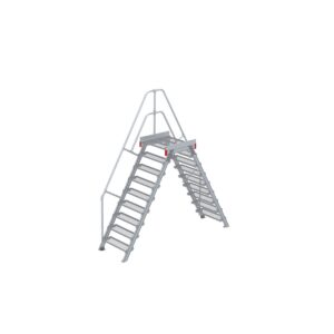 Euroline Überstieg 60 Grad, 800 mm Stufenbreite, 1 Treppen-/Podestgeländer, Stufenausführung Stahl – Gitterrost 9 Stufen