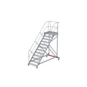 Euroline Wartungsbühne 45 Grad, 1000 mm Stufenbreite, 2 Handläufe 3 Podestgel., Stufenausführung Stahl – Gitterrost 12 Stufen