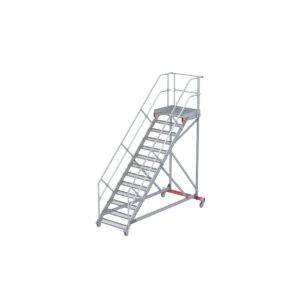 Euroline Wartungsbühne 45 Grad, 1000 mm Stufenbreite, 2 Handläufe 3 Podestgel., Stufenausführung Stahl – Gitterrost 13 Stufen