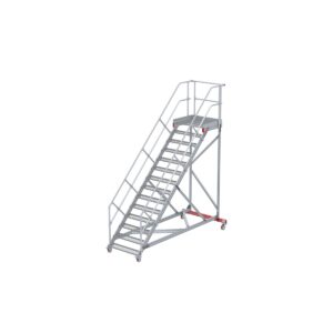 Euroline Wartungsbühne 45 Grad, 1000 mm Stufenbreite, 2 Handläufe 3 Podestgel., Stufenausführung Stahl – Gitterrost 14 Stufen