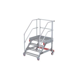 Euroline Wartungsbühne 45 Grad, 1000 mm Stufenbreite, 2 Handläufe 3 Podestgel., Stufenausführung Stahl – Gitterrost 4 Stufen