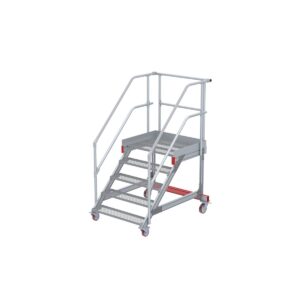 Euroline Wartungsbühne 45 Grad, 1000 mm Stufenbreite, 2 Handläufe 3 Podestgel., Stufenausführung Stahl – Gitterrost 5 Stufen