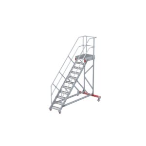 Euroline Wartungsbühne 45 Grad, 600 mm Stufenbreite, 2 Handläufe 3 Podestgel., Stufenausführung Stahl – Gitterrost  11 Stufen