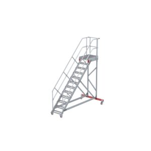 Euroline Wartungsbühne 45 Grad, 600 mm Stufenbreite, 2 Handläufe 3 Podestgel., Stufenausführung Stahl – Gitterrost 12 Stufen
