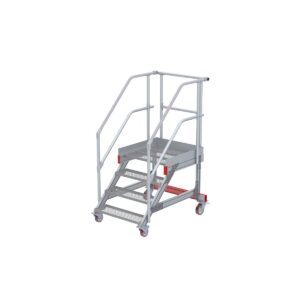 Euroline Wartungsbühne 45 Grad, 800 mm Stufenbreite, 2 Handläufe 3 Podestgel., Stufenausführung Stahl – Gitterrost 4 Stufen