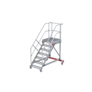 Euroline Wartungsbühne 45 Grad, 800 mm Stufenbreite, 2 Handläufe 3 Podestgel., Stufenausführung Stahl – Gitterrost 7 Stufen
