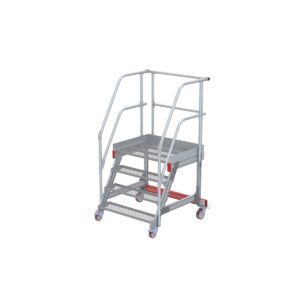 Euroline Wartungsbühne 60 Grad, 1000 mm Stufenbreite, 2 Handläufe 3 Podestgel., Stufenausführung Stahl – Gitterrost 4 Stufen