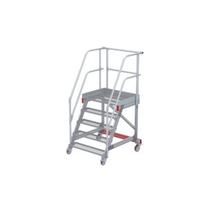 Euroline Wartungsbühne 60 Grad, 1000 mm Stufenbreite, 2 Handläufe 3 Podestgel., Stufenausführung Stahl – Gitterrost 5 Stufen