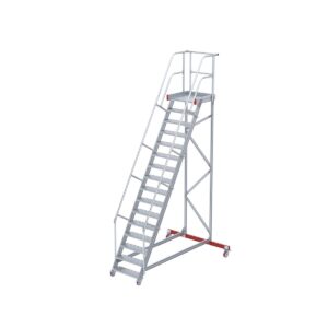 Euroline Wartungsbühne 60 Grad, 600 mm Stufenbreite, 2 Handläufe 3 Podestgel., Stufenausführung Alu – gerieft 16 Stufen