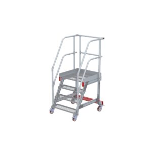 Euroline Wartungsbühne 60 Grad, 800 mm Stufenbreite, 2 Handläufe 3 Podestgel., Stufenausführung Stahl – Gitterrost 4 Stufen