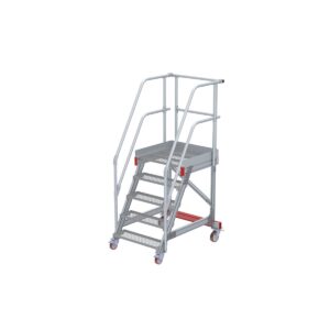 Euroline Wartungsbühne 60 Grad, 800 mm Stufenbreite, 2 Handläufe 3 Podestgel., Stufenausführung Stahl – Gitterrost 5 Stufen