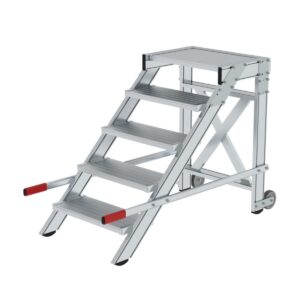 Günzburger Steigtechnik Arbeitspodest fahrbar, Stufenbreite 600 mm, Aluminium geriffelt 5 Stufen