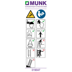 Günzburger Steigtechnik Hinweis-Aufkleber für Stehleitern 250 kg einseitig begehbar Aufkleber 19047