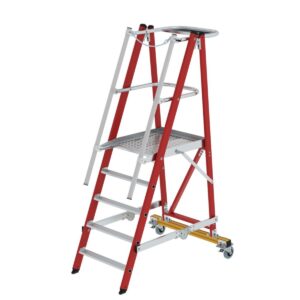 Günzburger Steigtechnik Plattformleiter GFK/Alu klappbar und fahrbar mit GFK-Handlauf 5 Stufen